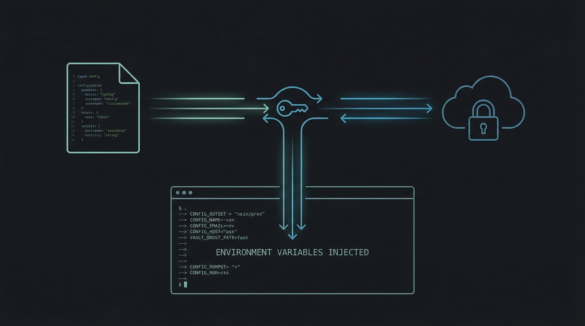 A .env.schema file connected to AWS Secrets Manager with varlock injecting vars into a running Python process